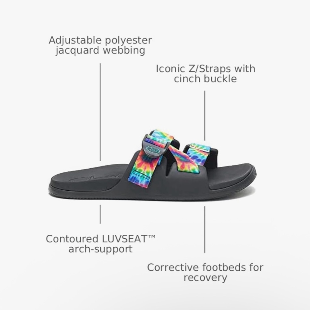 Chaco kids’ rainbow tie dye strap slip on sandals